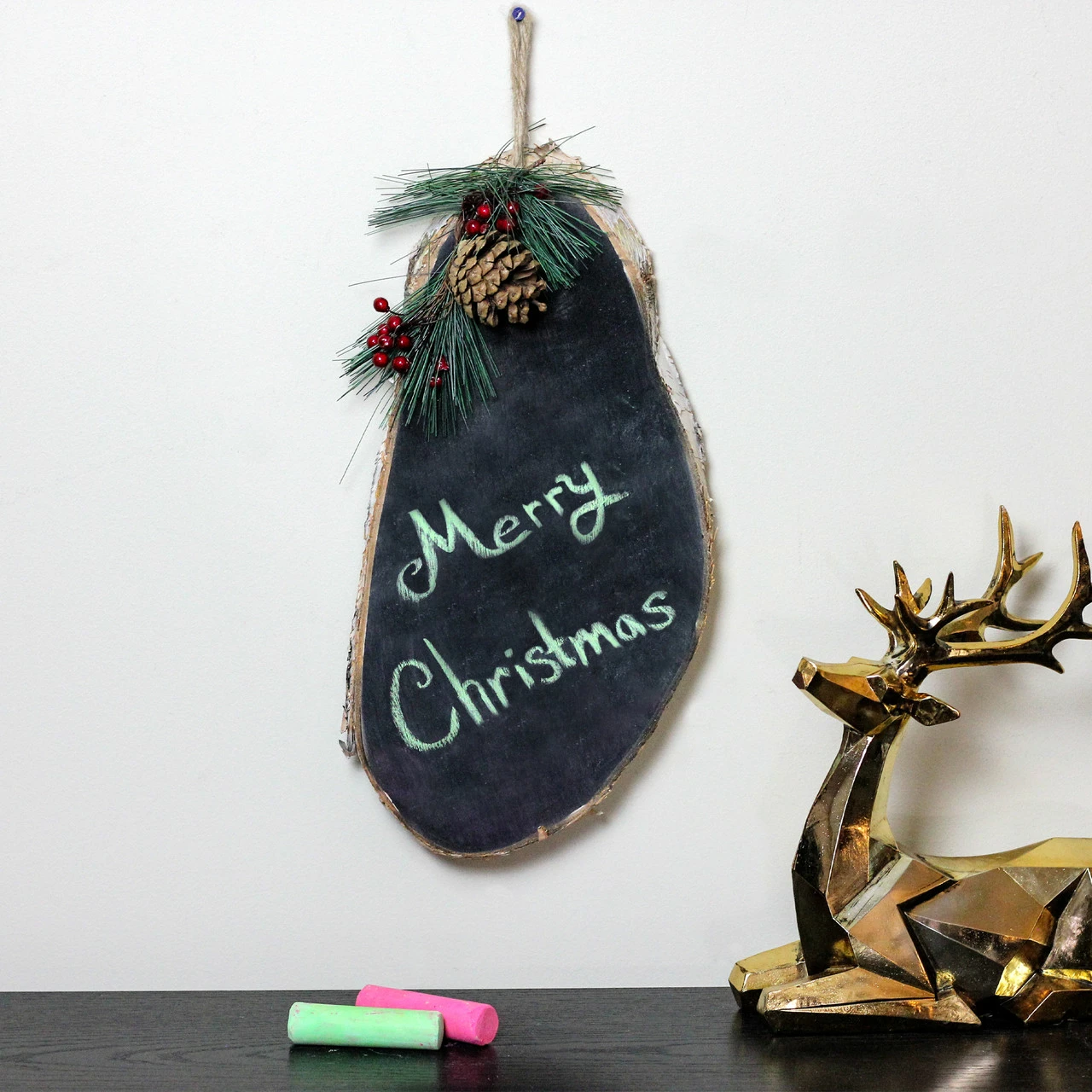 Gallerie II 16" Country Rustic Oval Chalkboard On Birch Wood Christmas Decoration - Image 3