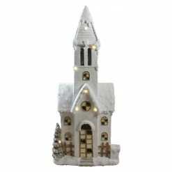 Northlight 48.5" White LED Lighted Musical Snowy Church Christmas Tabletop Decor