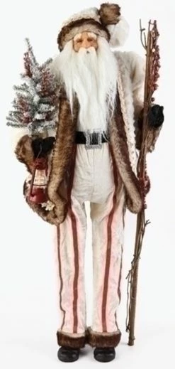 Roman 32" White And Brown LED Lighted Tall Santa Claus With Staff Christmas Figure