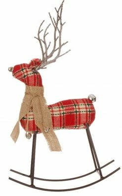 Raz 12.5" Cabin Plaid Rocking Reindeer Christmas Table Top Decoration