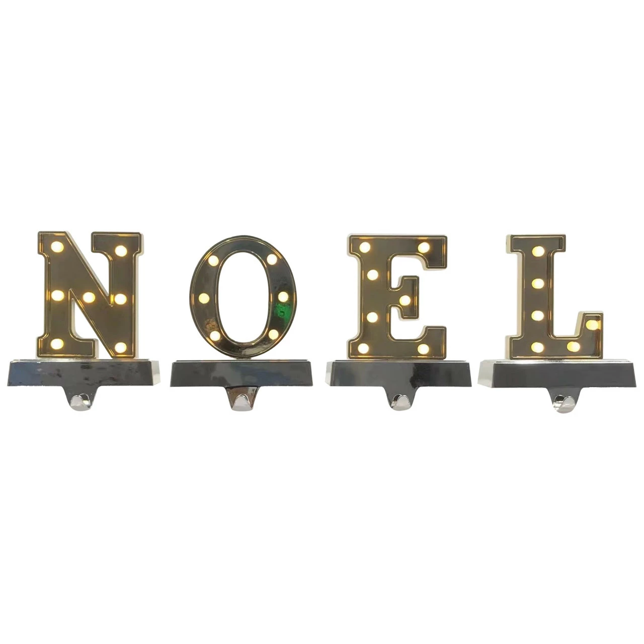 Northlight Set Of 4 Gold And Silver LED Lighted "NOEL" Christmas Stocking Holder 6.5" 2 Northlight Set Of 4 Gold And Silver LED Lighted "NOEL" Christmas Stocking Holder 6.5" - Image 2