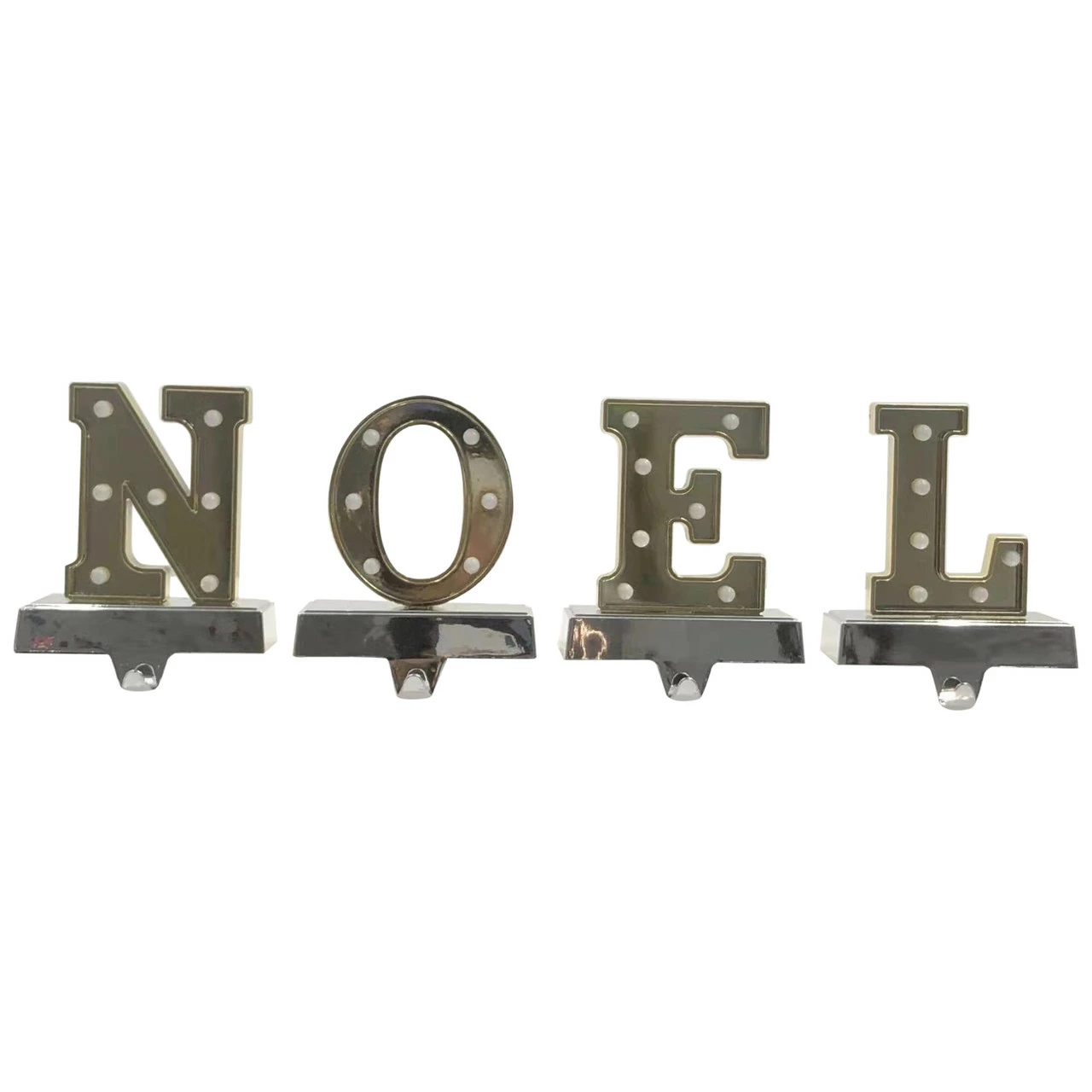 Northlight Set Of 4 Gold And Silver LED Lighted "NOEL" Christmas Stocking Holder 6.5" 1 Northlight Set Of 4 Gold And Silver LED Lighted "NOEL" Christmas Stocking Holder 6.5"