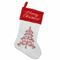 Northlight 15.5" White And Red Merry Christmas Stocking With Cuff