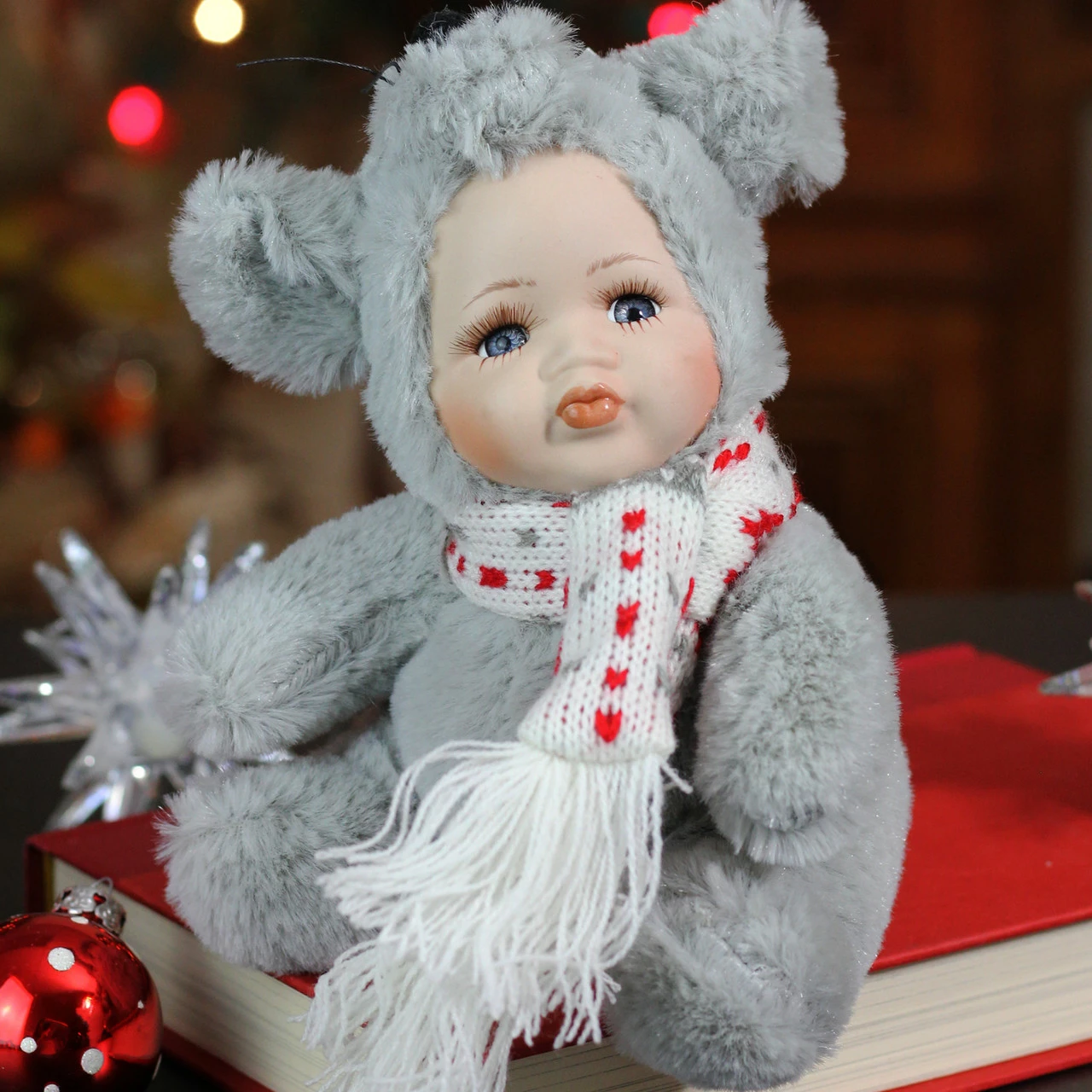 Northlight 6.75" Gray And White Pucker Up Baby In Mouse Costume Collectible Christmas Doll 2 Northlight 6.75" Gray And White Pucker Up Baby In Mouse Costume Collectible Christmas Doll - Image 2
