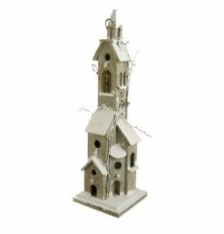 Raz 30" Pre-Lit Gray And White Weathered Vine Accented Birdhouse Tabletop Christmas Decor