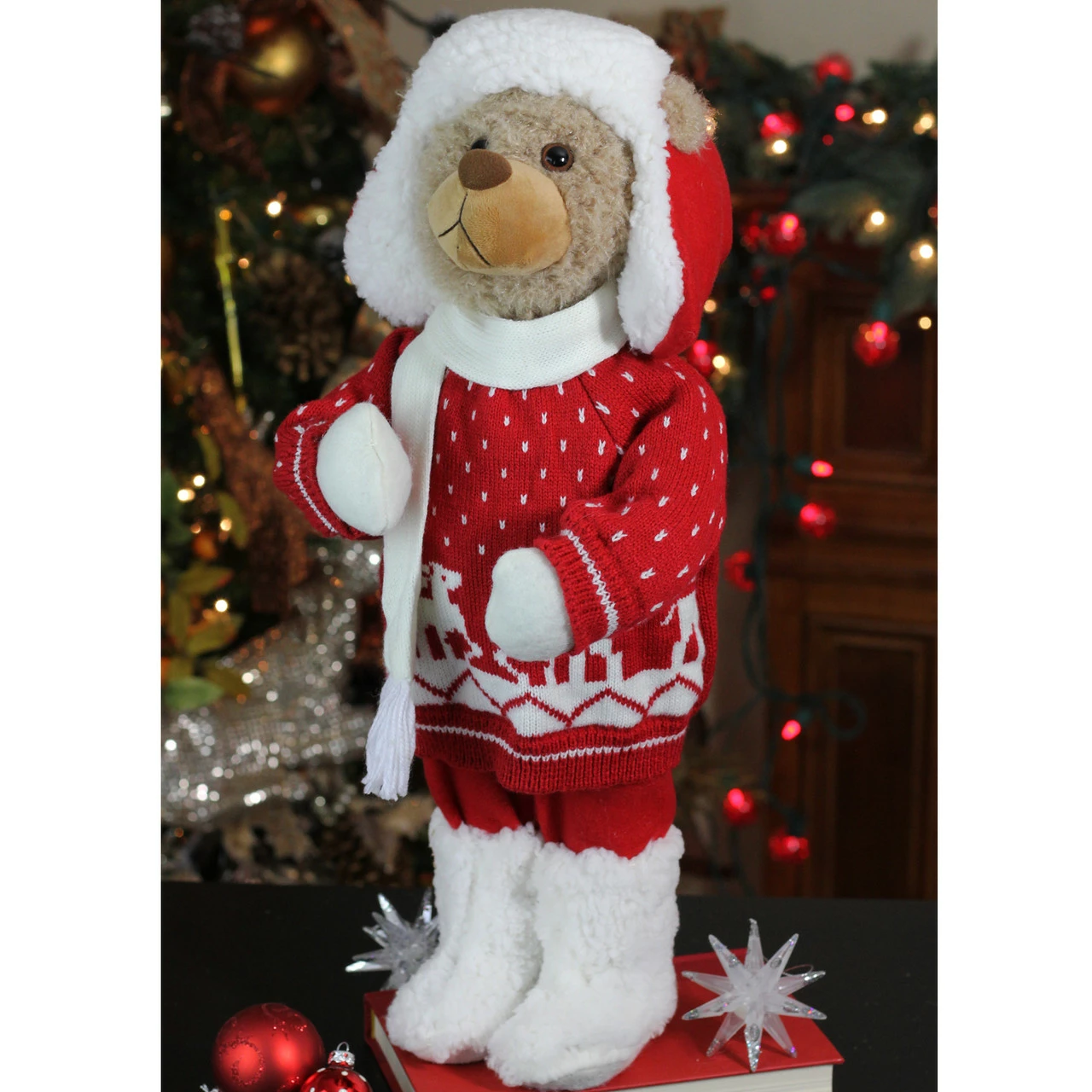 Northlight 20" White And Red Winter Boy Bear In Deer Sweater Christmas Decoration - Image 2