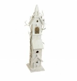 Raz 23.5" White And Brown Lighted Vine Accented Birdhouse Tabletop Christmas Decoration