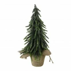 Northlight 14" Green Glitter Weeping Mini Pine Christmas Tree In Burlap Covered Vase - Unlit