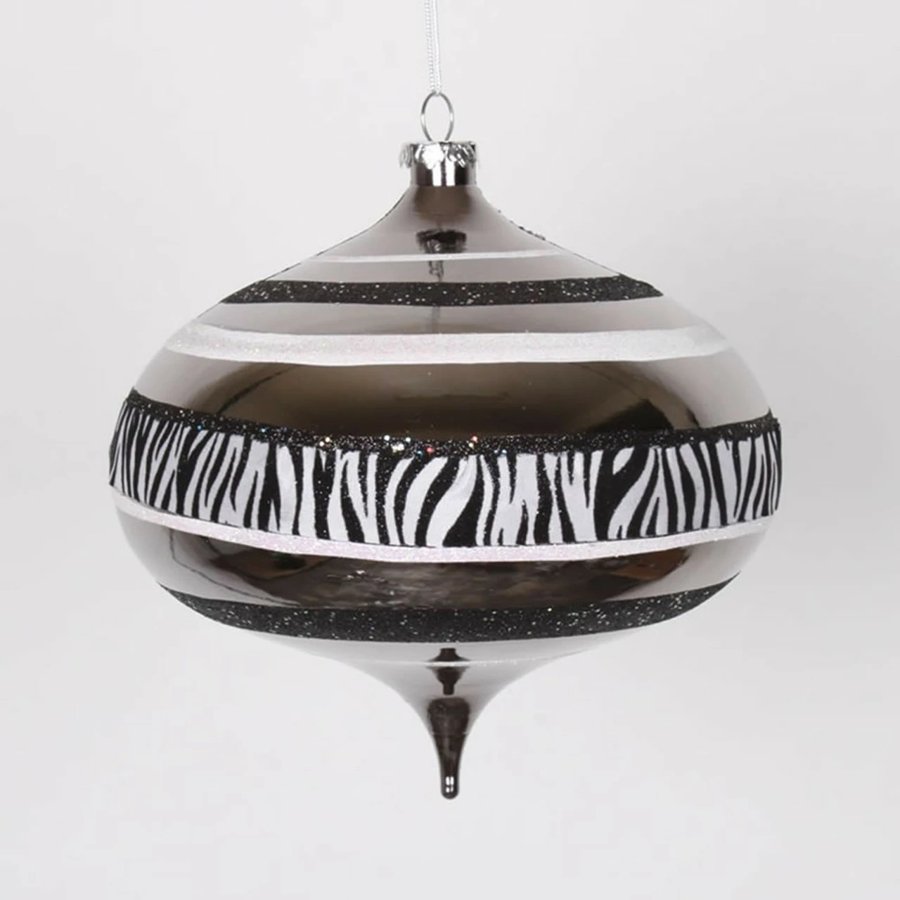 Vickerman Safari Black And White Zebra Stripes Onion Drop Christmas Ornament 8" (200mm)