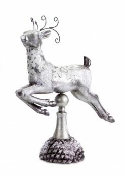 Melrose 17" Silver Snow Covered Prancing Reindeer Christmas Tabletop Decoration