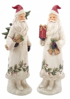 Diva At Home 12.5" White Botanical Santa Claus With Bells And Gift Christmas Decoration
